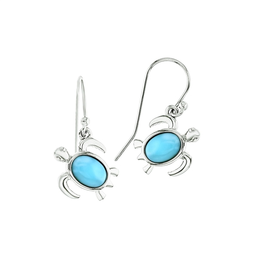 925 Sterling Silver Larimar Turtle Earrings French Wire 3.17 gm
